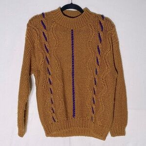 Vintage Cross Roads Mustard Yellow Ochre Knit Crew Neck L Cottagecore Grannycore
